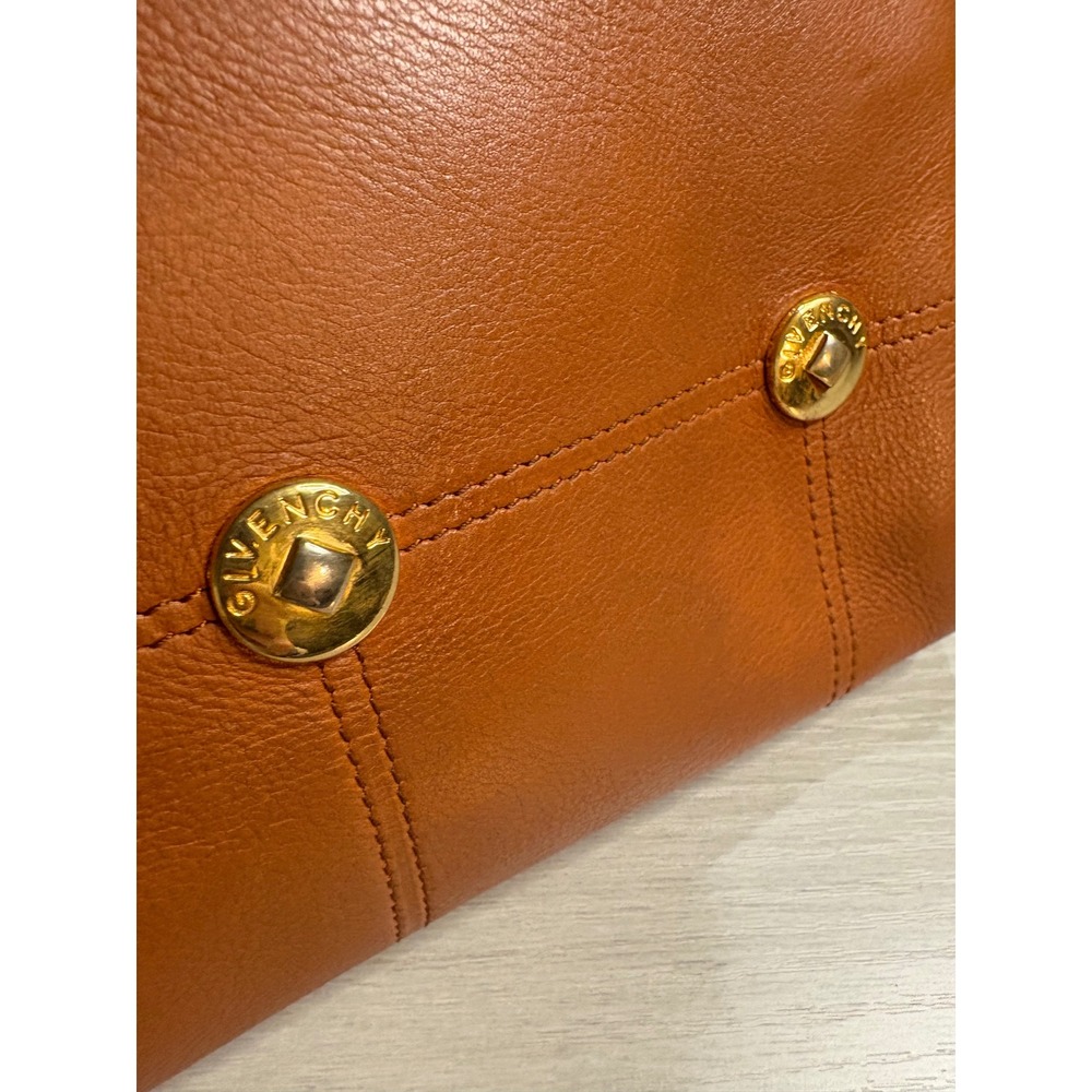 Givenchy Vintage Tan Leather Drawstring Backpack Gold Hardware Studded Logo‎ - Picture 7 of 16